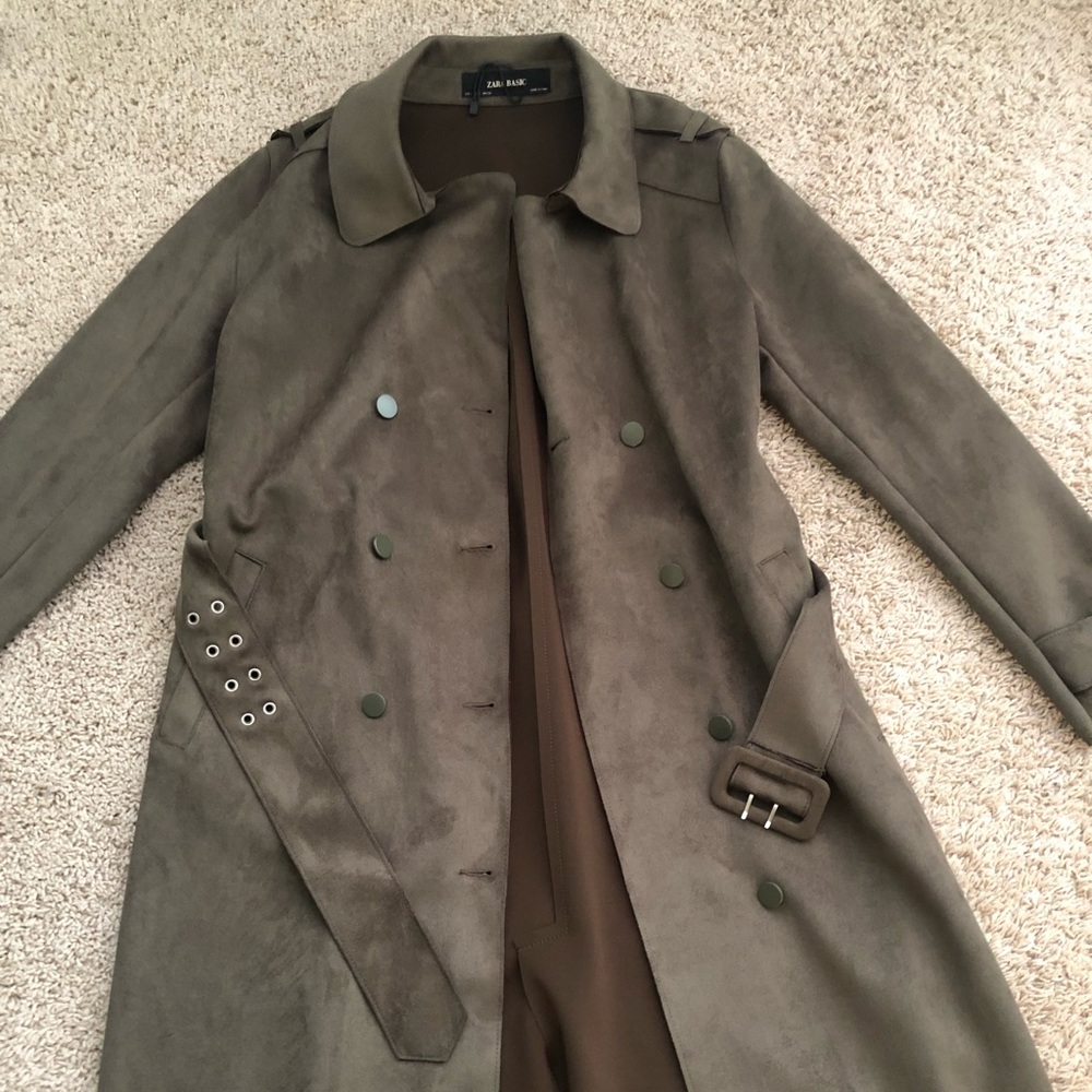 Zara suede trench coat in olive